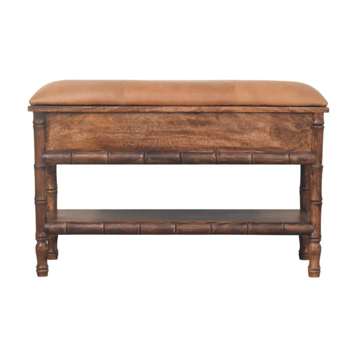 Wooden bench with leather cushion on a white background