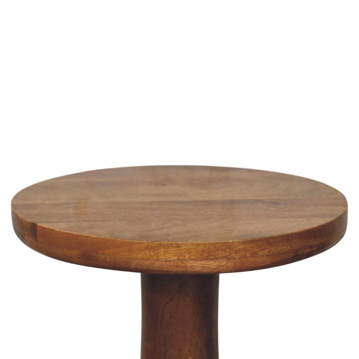 Wooden round side table on a white background