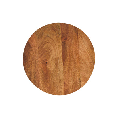 Round wooden side table on a white background