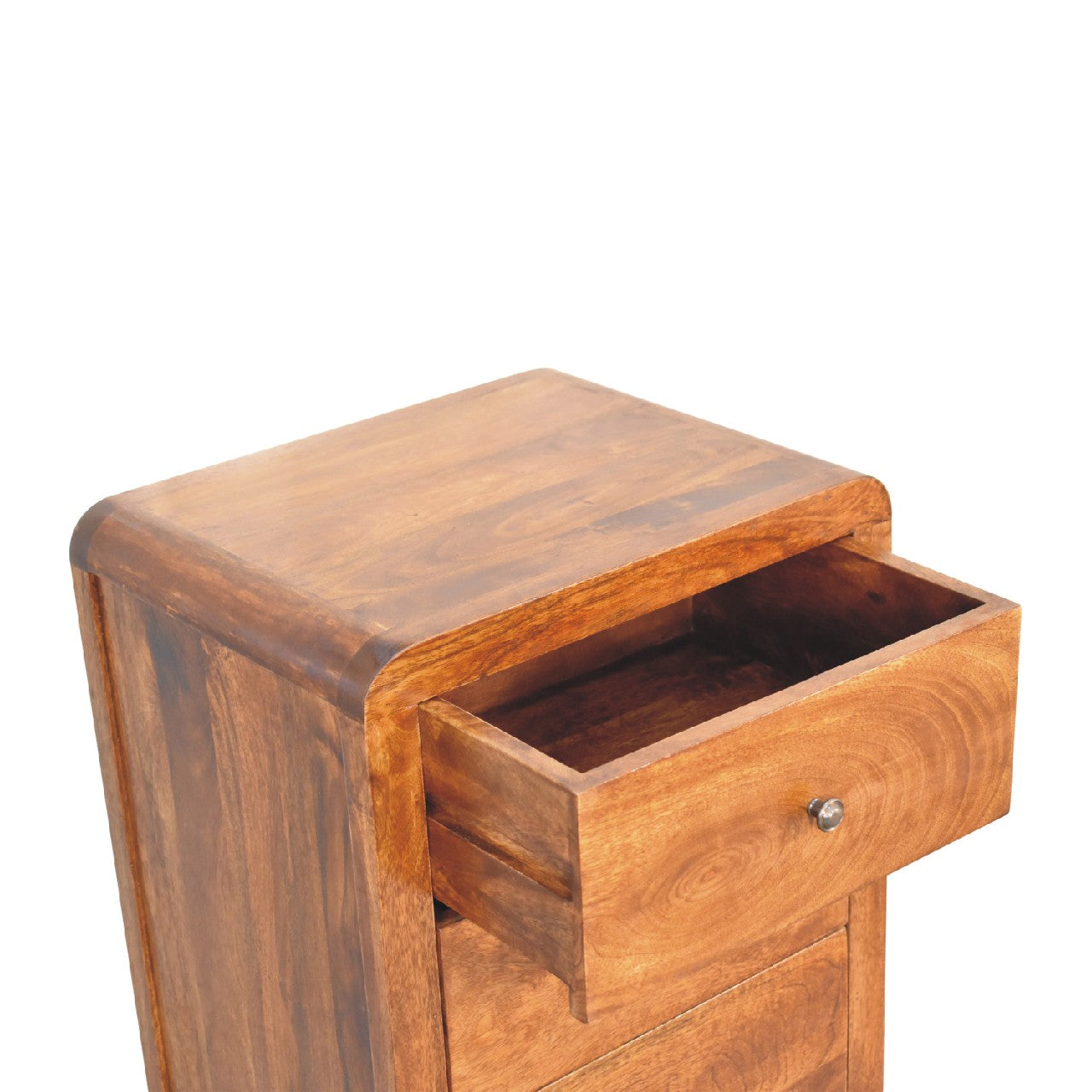 Tallboy with drawer open showing interior storage space