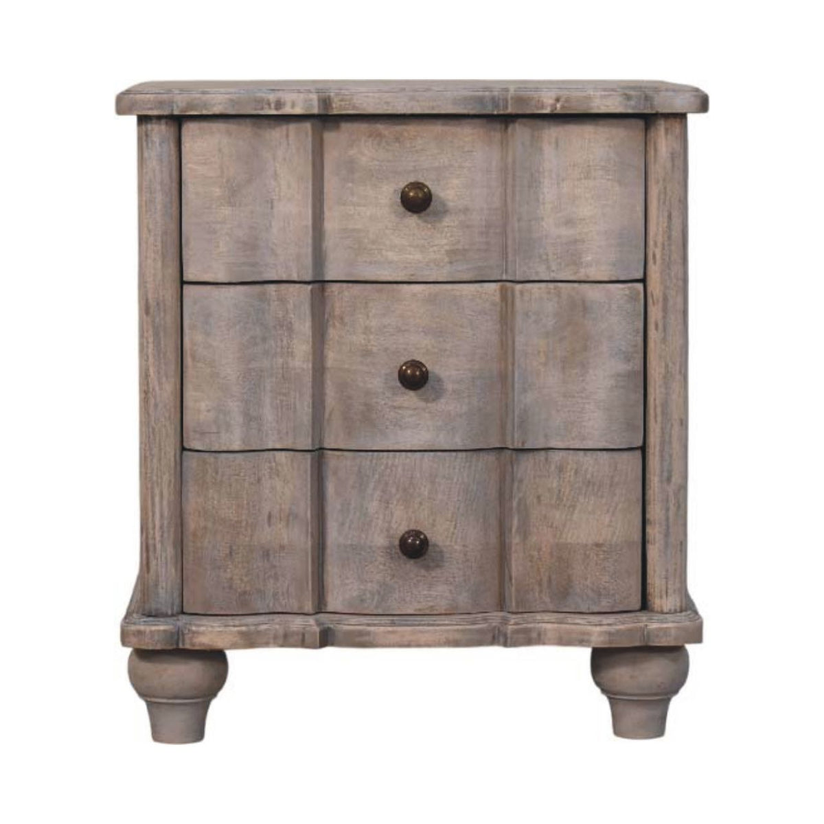 Curved nightstand in acid wash on a white background 
