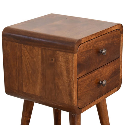 Wooden side table with two drawers on a white background