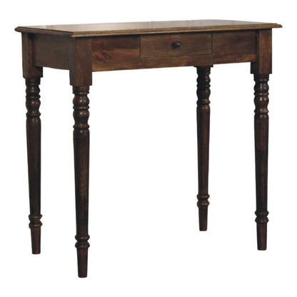 Turned-leg writing desk in solid mango wood, Classic Grey – left angle view