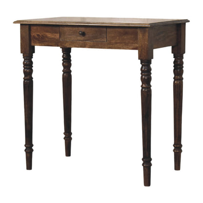 Turned-leg writing desk in solid mango wood, Classic Grey – right angle view