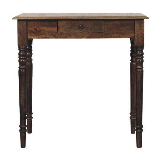 Turned-leg writing desk in solid mango wood, Classic Grey finish – front view
