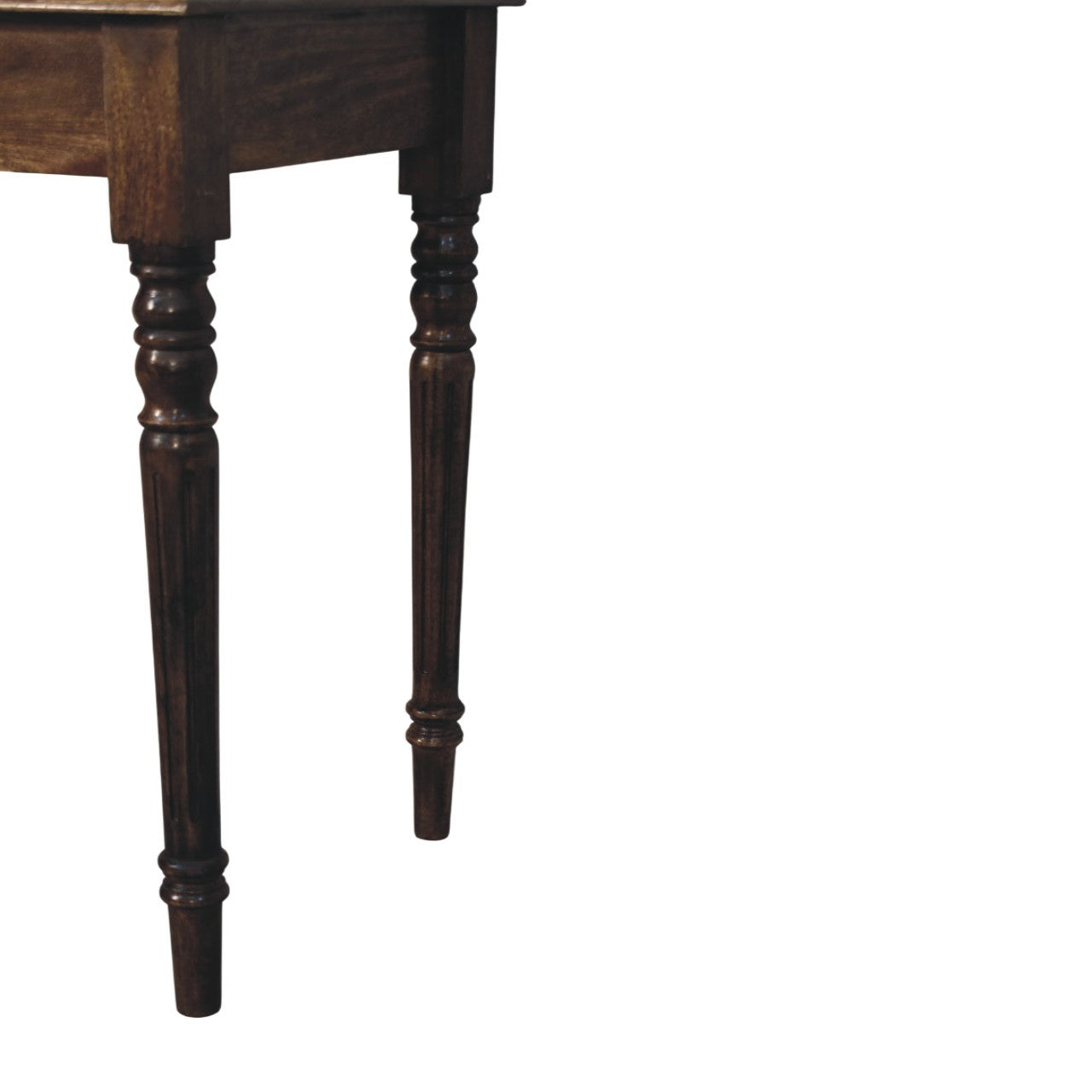 Turned-leg writing desk in solid mango wood, Classic Grey – turned leg detail, lower right