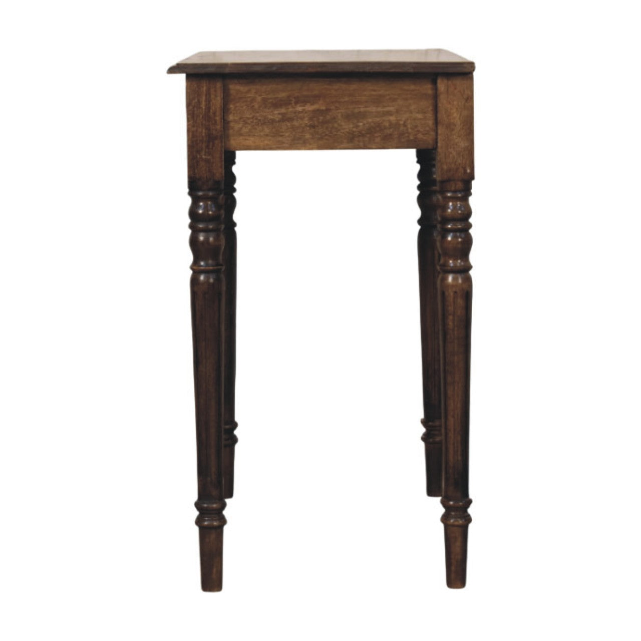 Turned-leg writing desk in solid mango wood, Classic Grey – side view