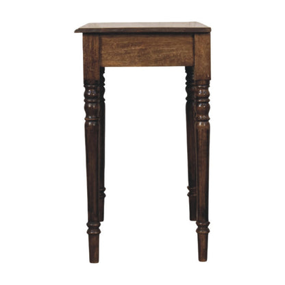 Turned-leg writing desk in solid mango wood, Classic Grey – side view