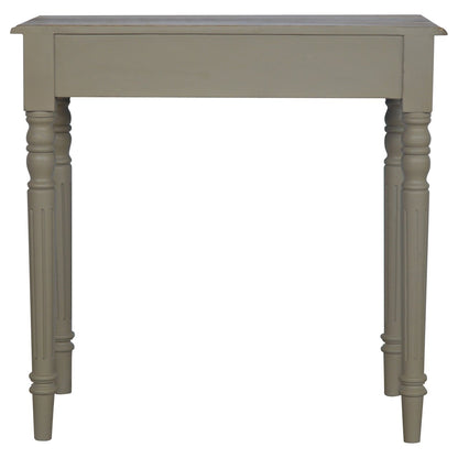 Back view of writing desk, solid mango wood in French grey and oak
